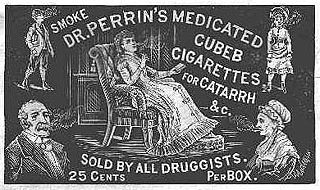 A Victorian advertisement for Dr. Perrin's Medicated Cubeb Cigarettes.