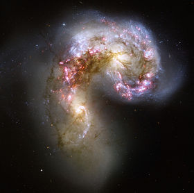 The Antennae Galaxies are undergoing a collision that will result in their eventual merger.   Credit:Hubble Space TelescopeNASA/ESA.