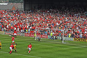 A player scores a penalty kick given after an offence is committed inside the penalty area