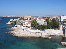 View of the "Petit Nice" on the Corniche with Frioul and Chateau d'If in the background