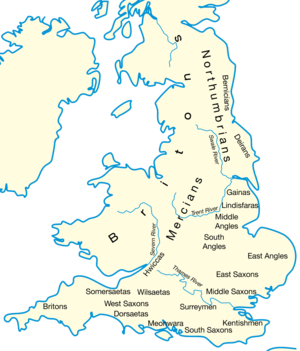 Kingdoms and tribes in Britain, ca. 600 AD.