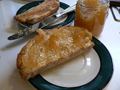Lemon marmalade on a slice of bread