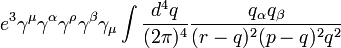 
e^3 \gamma^\mu \gamma^\alpha \gamma^\rho \gamma^\beta \gamma_\mu \int {d^4 q \over (2\pi)^4}{q_\alpha q_\beta \over (r-q)^2 (p-q)^2 q^2}
