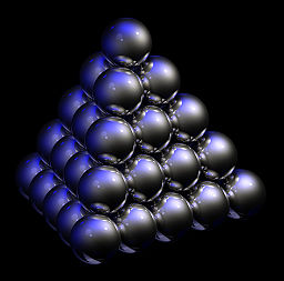 Fig. 8  When many of the chemical elements, such as the noble gases and platinum-group metals, freeze to a solid — the most ordered state of matter — their crystal structures have a closest-packed arrangement. This yields the greatest possible packing density and the lowest energy state.