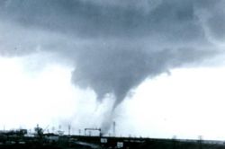 A multiple-vortex tornado outside of Dallas, Texas on April 2, 1957.
