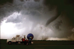 A Doppler On Wheels unit observing a tornado near Attica, Kansas.