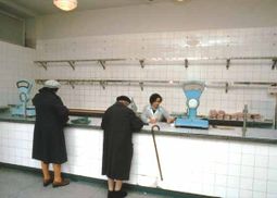 A typical meat shop in Poland in the 1980s.