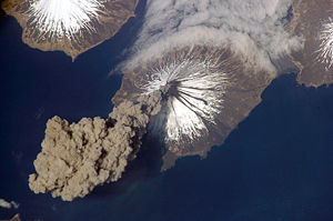 Cleveland Volcano in the Aleutian Islands of Alaska photographed from the International Space Station