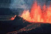 A volcanic fissure and lava channel