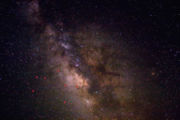 The galactic center in the direction of Sagittarius. The primary stars of Sagittarius are indicated in red.