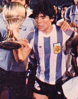 Maradona and the Youth World Cup trophy in 1979