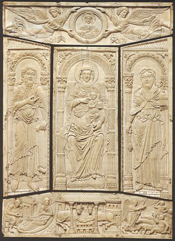 Image:Ivory cover of the Lorsch Gospels, c. 810, Carolingian, Victoria and Albert Museum.jpg