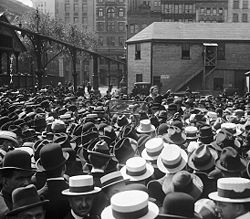 Goldman (shown here in Union Square, New York in 1916) urged unemployed workers to take direct action rather than depend on charity or government aid.