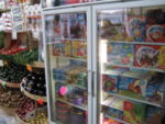 A freezer in Queens, NY filled with Strauss ice cream from Israel with the Heartbrand
