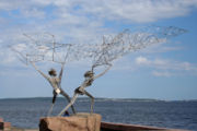 Statue of fishermen in Petrozavodsk, Russia.