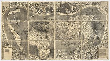 Universalis Cosmographia, Waldseemüller's 1507 world map which was the first to show the Americas separate from Asia