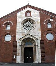 The Waldensian Church in Milan, built in 1949, incorporates materials from the demolished Catholic gothic church of San Giovanni in Conca.