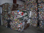 Steel scrap, sorted and baled for recycling.