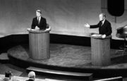 Ford (at right) and Jimmy Carter debate.