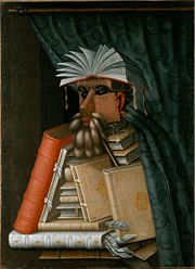 TheLibrarian, by Giuseppe Arcimboldo (1566), oil on canvas, at Skokloster Castle, Sweden.