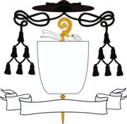 Arms of a Roman Catholic abbot are distinguished by a gold crozier with a veil attached and a black galero with twelve tassels (the galero of a territorial abbot would be green)