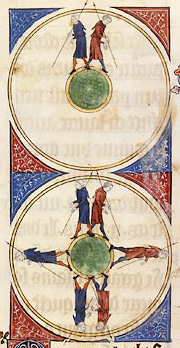 Illustration of the spherical Earth in a 14th century copy of L'Image du monde (ca. 1246).