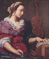 Allegory of Music (ca. 1594), a painting of a woman writing sheet music by Lorenzo Lippi.