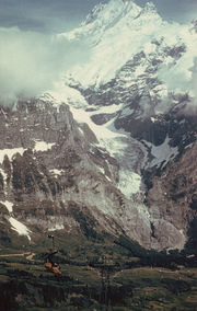 The Upper Grindelwald Glacier and the Schreckhorn, in the Swiss Alps, showing accumulation and ablation zones