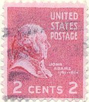 John Adams, as depicted on a two-cent American president postage stamp.
