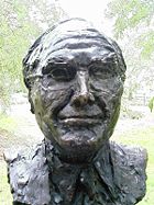 Bust of John Howard by political cartoonist, caricaturist and sculptor Peter Nicholson located in the Prime Minister's Avenue in the Ballarat Botanical Gardens