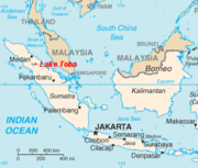 Location of Lake Toba shown in red on map.