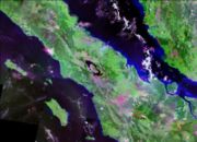 Landsat photo of Sumatra surrounding Lake Toba