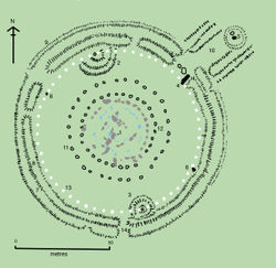 Plan of Stonehenge today. After Cleal et al. and Pitts.  Italicized numbers in the text refer to the labels on this plan.