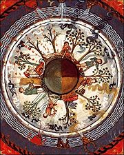12th century depiction of a spherical earth with the four seasons (book "Liber Divinorum Operum" by Hildegard of Bingen).