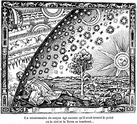 The Flammarion woodcut. Flammarion's caption translates to "A medieval missionary tells that he has found the point where heaven and Earth meet..."