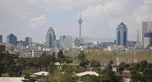 Tehran skyline with Milad Tower in the background.
