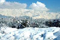 Northern part of Tehran with Tochal mountain on the background.