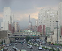 Smog is easily seen in Downtown Tehran.