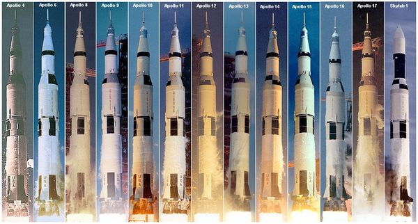 The Saturn V launched day or night, in foul weather or fair, at the appropriate time to reach its destination, as shown in this montage of all launches.