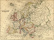 Map of Europe in 1843 showing the numerous states established by the Congress of Vienna