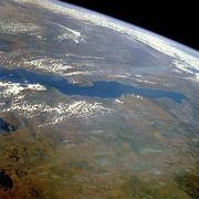 Lake Tanganyika photographed from orbit. Burton was the first European to see the lake.