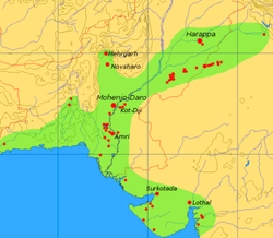 Extent and major sites of the Indus Valley Civilization.
