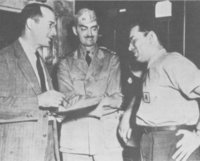 Robert A. Heinlein, L. Sprague de Camp, and Isaac Asimov, Philadelphia Navy Yard, 1944.