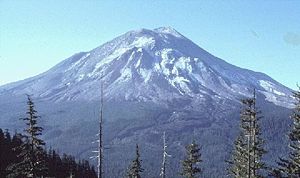 Mount St. Helens the day before the 1980 eruption, which removed much of the northern face of the mountain, leaving a large crater (caldera).