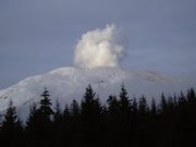 A steam plume rises from the mountain in December 2004.