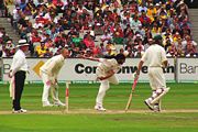 Panesar bowls in The Ashes series as Flintoff watches