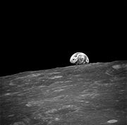 The first photograph ever taken of an "Earthrise," on Apollo 8.