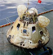 The Apollo 8 Command Module on the deck of the USS Yorktown