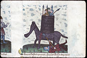 The Judean rebel Eleazar Maccabeus kills a Seleucid war elephant and is crushed under it (Miniature from a manuscript Speculum Humanae Salvationis).