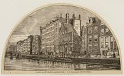 A woodcut (1885) of the Nieuwezijds Voorburgwal, a canal that is now a filled in